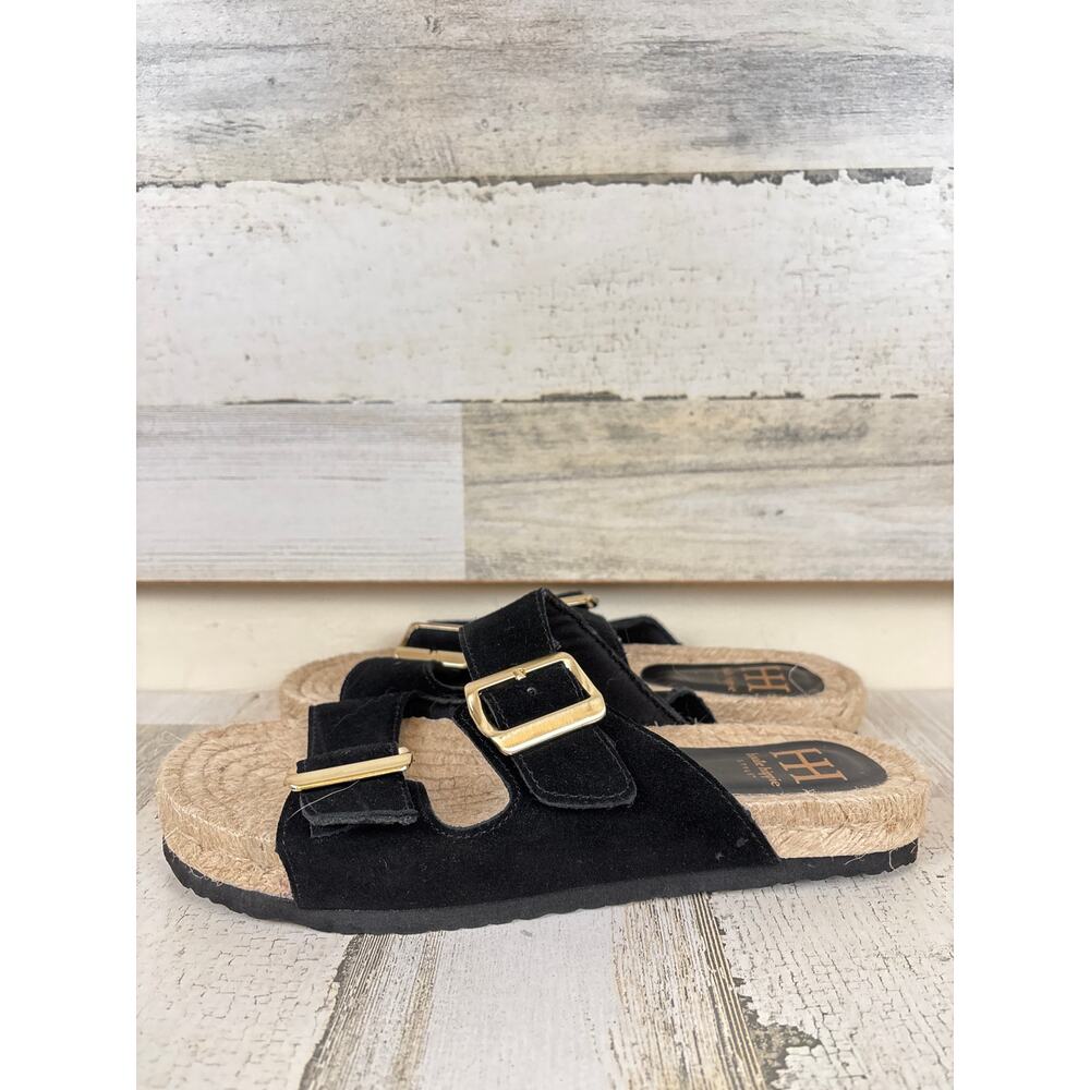 Haute Hippie Womens 7.5 Black Suede Nikki Buckle Slip On Platform Sandals NEW